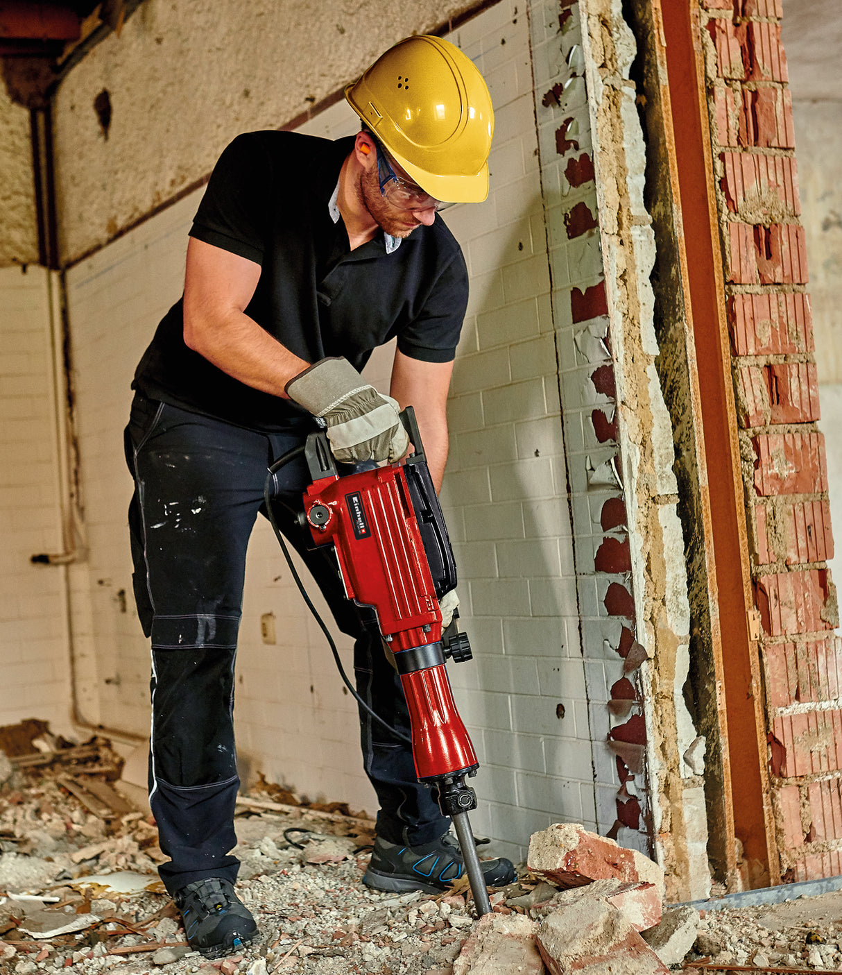 Ciocan demolator Einhell TC-DH 43 (1.600 W, 43 J, o singura cursa, adaptor robust pentru scule SDS-hex, maner suplimentar reglabil la 180°, incl. dalti ascutite si plate, geanta