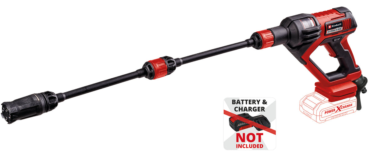 Pistol de spalat cu presiune pe acumulator Einhell HYPRESSO 18/24-1 Li-Solo Power X-Change (18 V, 24 bar, pentru curatare si udare portabila, 240 L/h, accesorii incluse, fara acumulator sau dispozitiv de incarcare