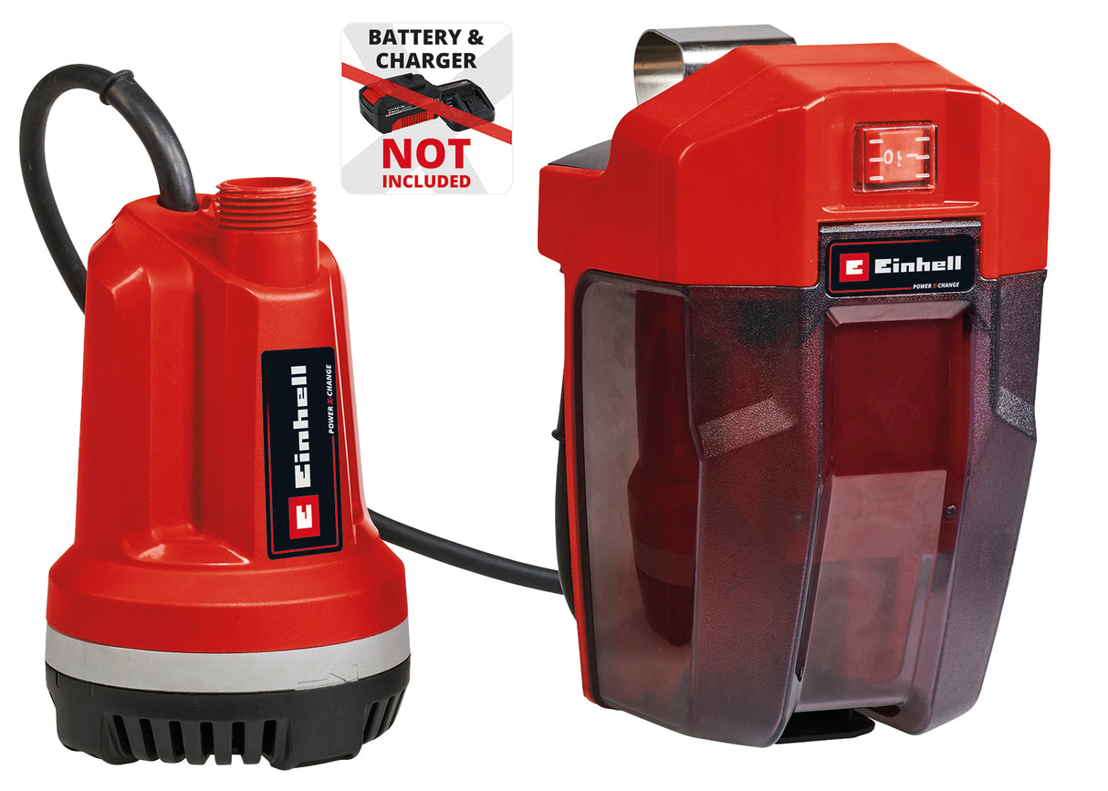 Einhell GE-PP 18 RB Li-Solo Power X-Change akkumulátoros merülőszivattyú (18 V, max. ürítési nyomás 2 bar, max. 3000 l/h, rugalmas akkumulátordoboz, akkumulátor nélkül)