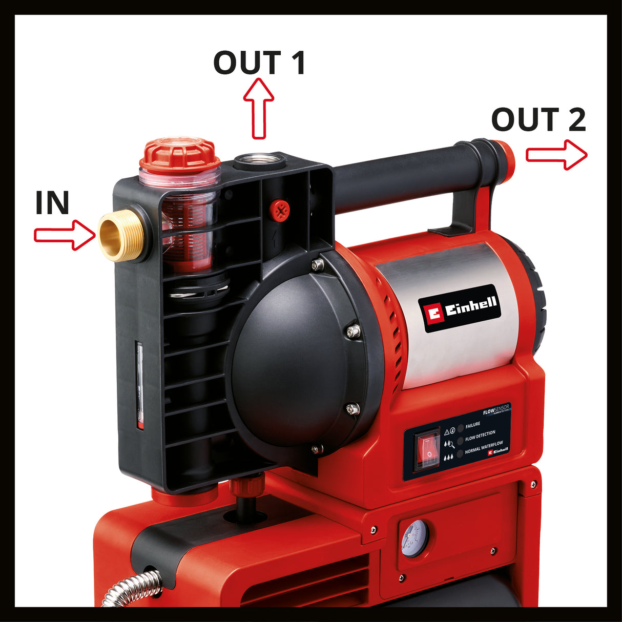 Einhell GE-WW 1246 N FS vízpumpa (1200 W, áramlásérzékelő LED kijelzővel, szennyeződés-/szívás-/víztöltésjelzővel, fagyvédelemmel, szárazon futás elleni védelemmel, 20 l-es tartállyal)