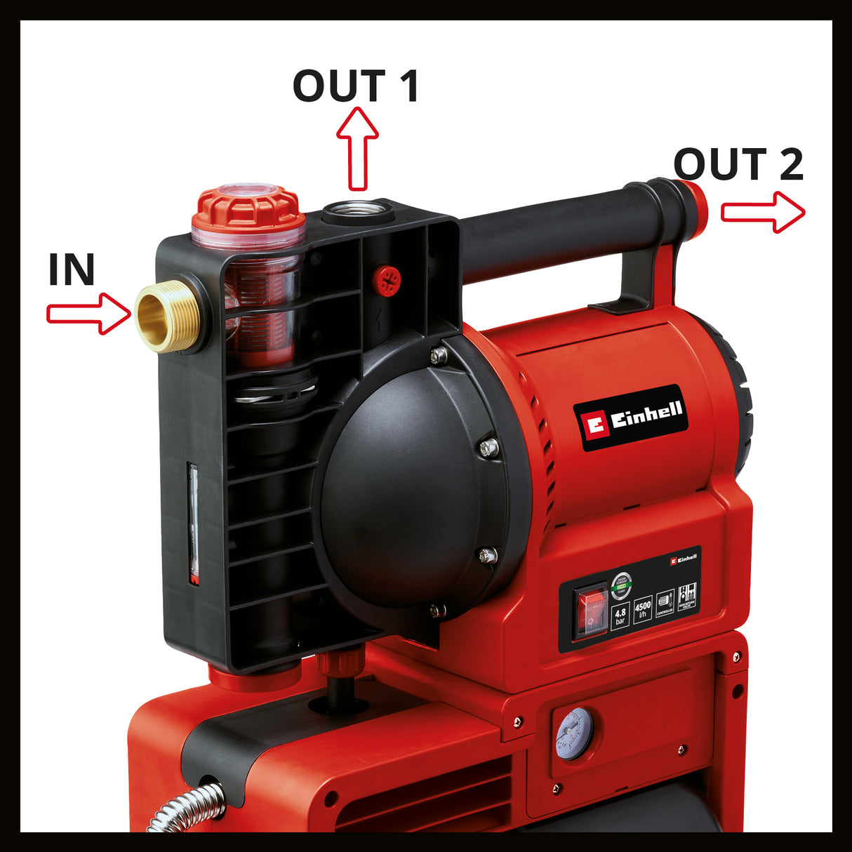 Hidrofor Einhell GE-WW 1145 ECO (1.100 W, rezervor de 20 l, indicator de umplere cu apa/murdarie/aspiratie, protectie la inghet/termic, prefiltru cu supapa de sens unic