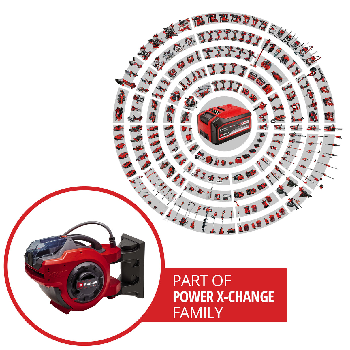 Einhell akkus tömlődob GE-HR 18/30 WH Li-Solo (18 V, automatikus tömlőfeltekercselés, 180°-os forgatás, fali tartó, 1,5 m-es csatlakozótömlő, akkumulátor és tömlő nélkül)