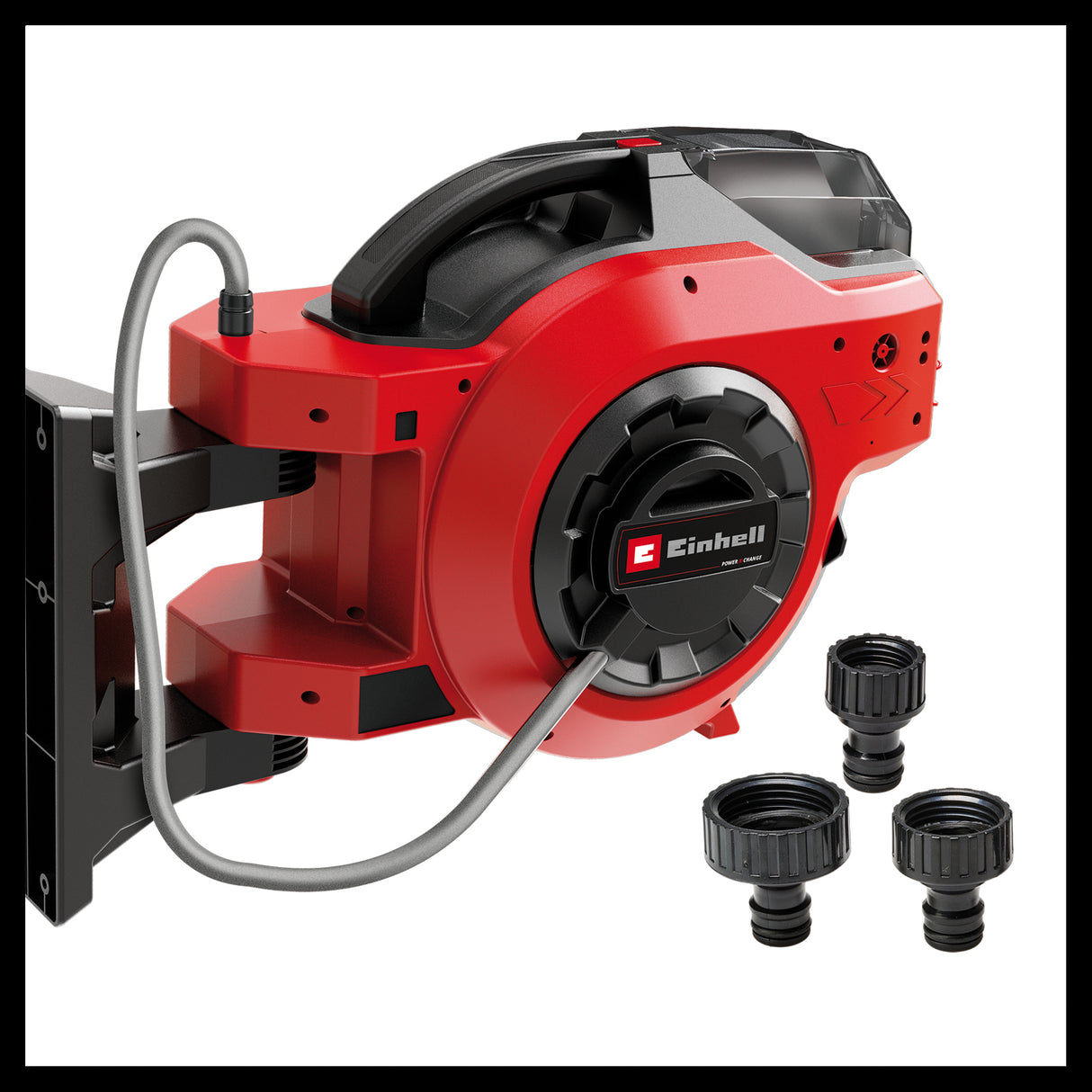 Einhell akkus tömlődob GE-HR 18/30 WH Li-Solo (18 V, automatikus tömlőfeltekercselés, 180°-os forgatás, fali tartó, 1,5 m-es csatlakozótömlő, akkumulátor és tömlő nélkül)