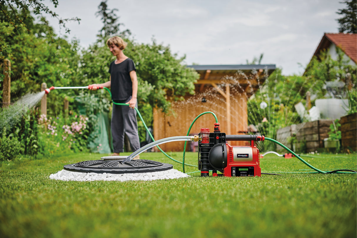 Einhell GE-AW 1246 N FS háztartási vízszivattyú, 1200 watt, vízszintjelző, szennyeződés-/szívásjelző, szárazon futás elleni védelem, forrázás elleni védelem, előszűrő visszacsapó szeleppel, áramlásérzékelő