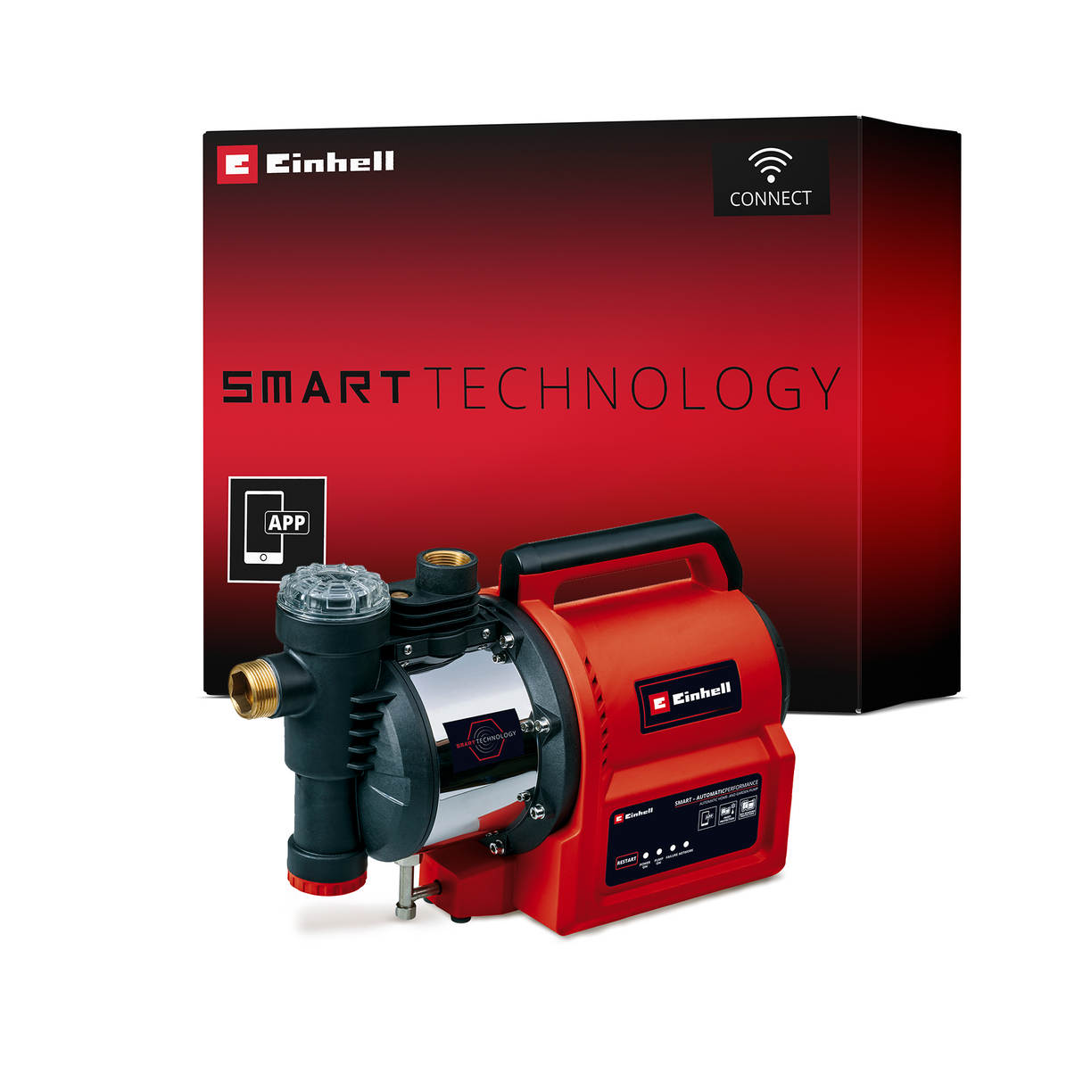 Einhell GE-AW 1144 SMART automata kerti szivattyú, alkalmazásvezérlés, mesterséges intelligencia öntözés + időjárási adatok, áramlási sebesség 4400 l/h, maximális szállítási magasság 48 m, előszűrő