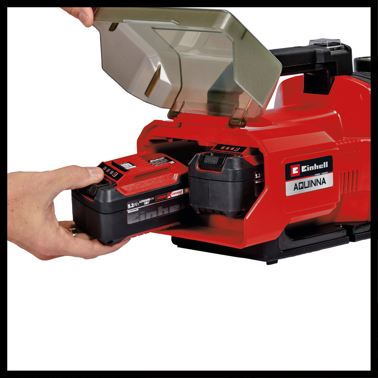 Einhell AQUINNA 36/30 Power X-Change akkus kerti szivattyú, 2x 18 V, 2 sebességes ECO kapcsoló, vízbetöltő és vízleeresztő csavar, hővédelem, hordozófogantyú