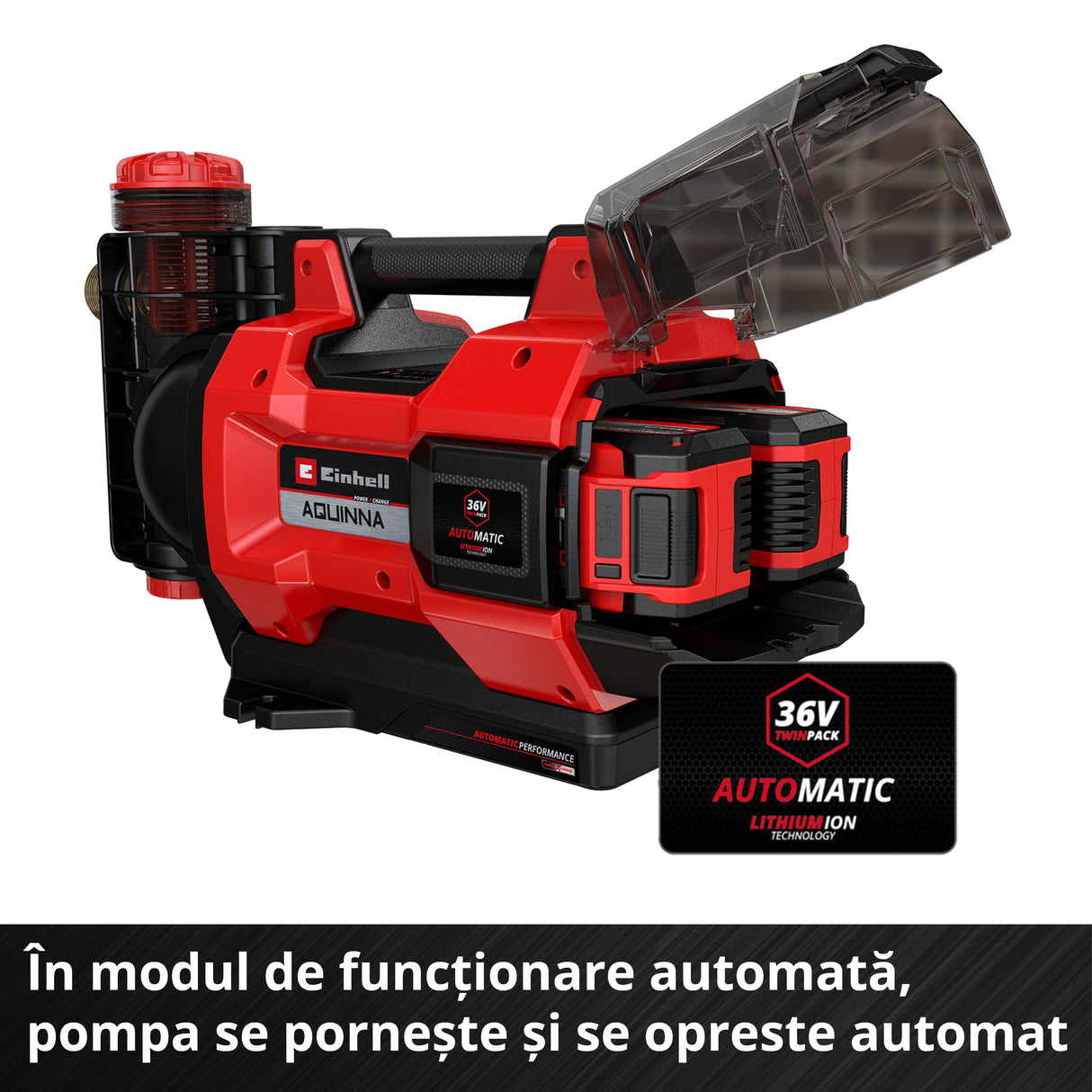 Einhell AQUINNA 36/38 F LED AUTOMATIC Power X-Change automata akkumulátoros kerti szivattyú, 36 V, max. 3800 l/h, max. szállítási magasság 37 m, automatikus funkció, ECO/BOOST, előszűrő, akkumulátor nélkül