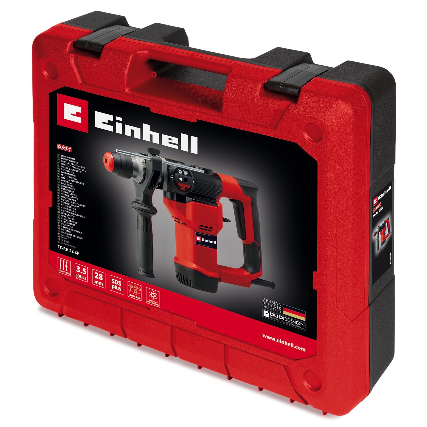 Einhell TC-RH 28 3F fúrókalapács, 950 W, 3,5 J, pneumatikus ütőszerkezet, SDS-Plus, mélységhatároló, fúrás/ütvefúrás/vésés forgásgátlóval, zsákkal együtt