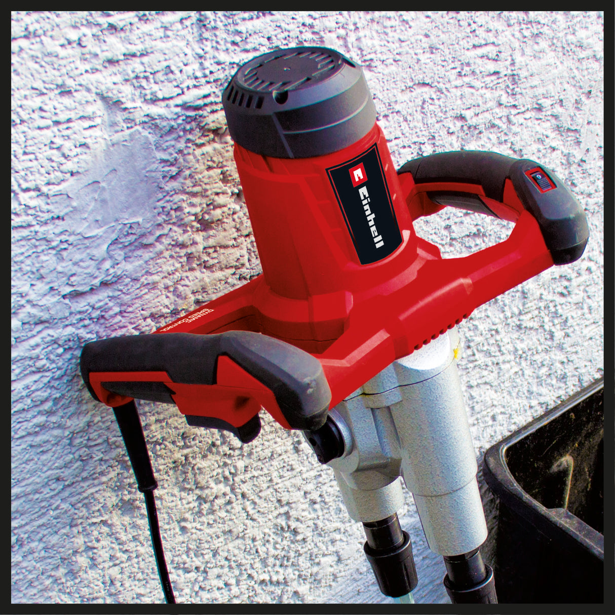 Einhell TE-MX 1600-2 CE festék- és habarcskeverő/dupla keverő, 1600 W, 2 sebességes hajtómű, ellentétesen forgó keverők, dinamikus sebességszabályozás, hatszögletű keverőtartó, 2 db 120 mm átmérőjű habarcskeverővel