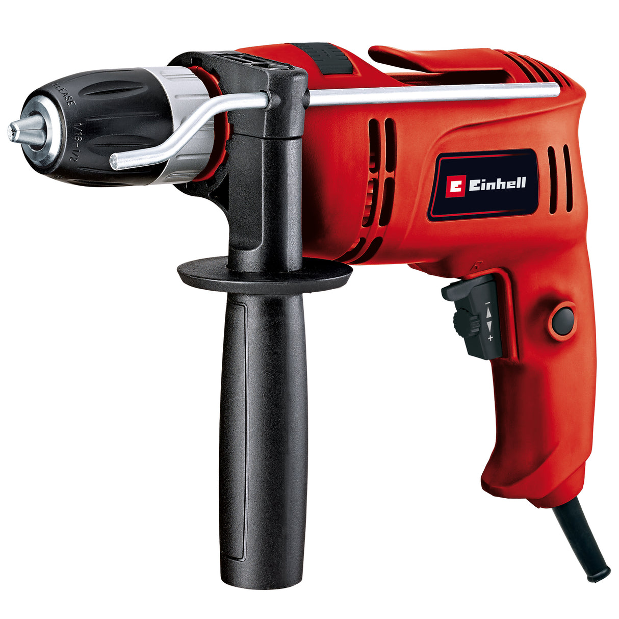 Masina de gaurit si insurubat cu percutie Einhell TC-ID 650 E, 650 W, capacitate de gaurire Ø lemn 25 mm, beton 13 mm, metal 10 mm, opritor de adancime metalic, carlig de curea