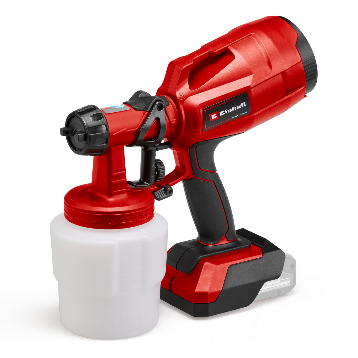Pistol de vopsit pe acumulator Einhell TC-SY 18/60 Li-Solo Power X-Change (Li-ion, 18V, debit 650 ml/min, recipient vopsea 800 ml, incl. duza de 2,0 mm si 2,5 mm, furnizat fara acumulator sau incarcator
