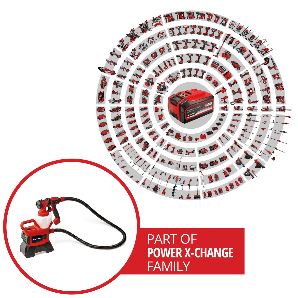 Pistol de vopsit  pe acumulator Einhell TE-SY 18/90 Li-Solo Power X-Change (18 V, debit 1000 ml/min, recipient 1200 ml, raport aer/vopsea reglabil, incl. accesorii, fara acumulator