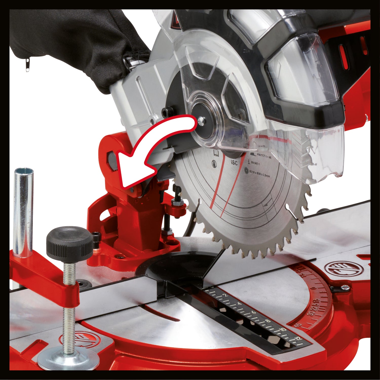 Einhell TC-MS 2112 kereszt- és gérvágó fűrész, max. 1600 W, 5000 fordulat/perc, kiváló minőségű keményfém fűrészlap, forgólap 45°-os szögállítással balra/jobbra
