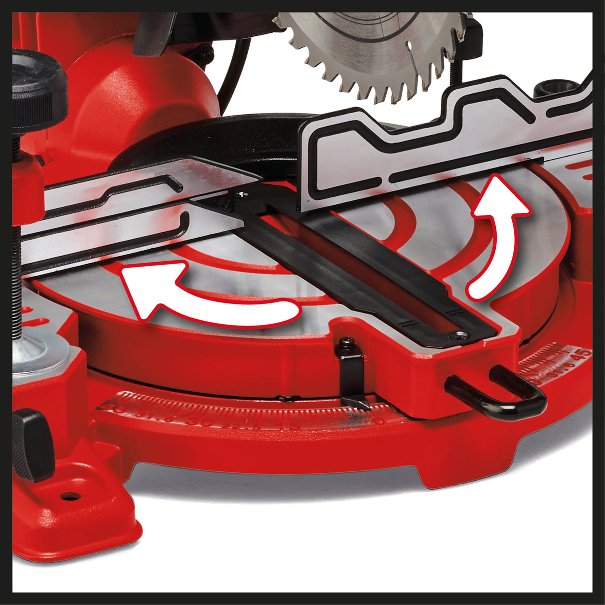 Einhell TC-MS 216 keresztvágó körfűrész (max. 1600 W, fűrészlap Ø216 x Ø30 mm, öntött alumínium munkaasztal, forgóasztal befogási pozíciókkal, 45°-ban dönthető fűrészfej