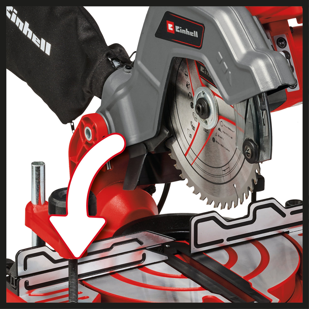 Einhell TC-MS 216 keresztvágó körfűrész (max. 1600 W, fűrészlap Ø216 x Ø30 mm, öntött alumínium munkaasztal, forgóasztal befogási pozíciókkal, 45°-ban dönthető fűrészfej
