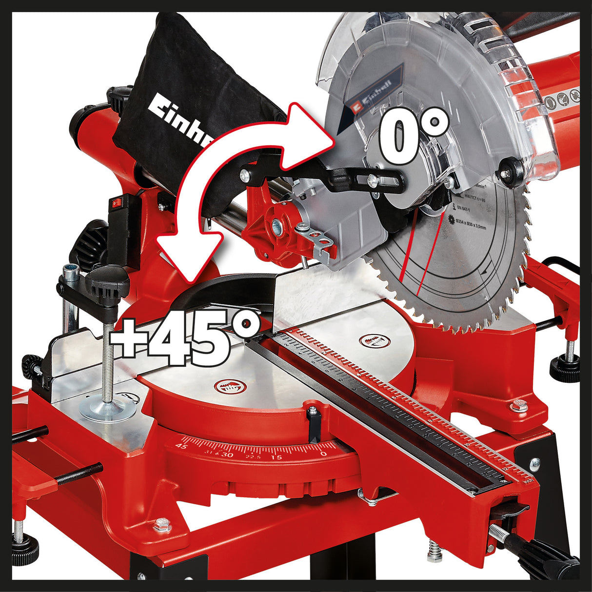 Einhell körfűrész TC-SM 2531/2 U, 1900 W, 4800 fordulat/perc, fűrészlap Ø254 x Ø30 mm, lézer, összecsukható fűrészfej, HM fűrészlappal együtt
