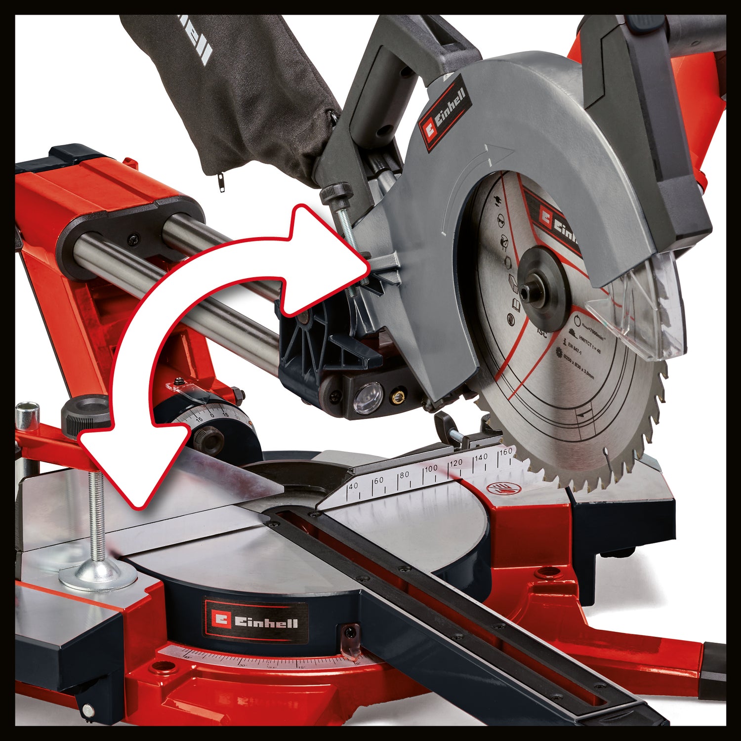 Einhell TE-SM 2534 körfűrész (1800W, 5100 1/perc, maximális vágási szélesség 340mm, maximális vágási magasság 90mm, lágyindítás, HM fűrészlappal együtt)