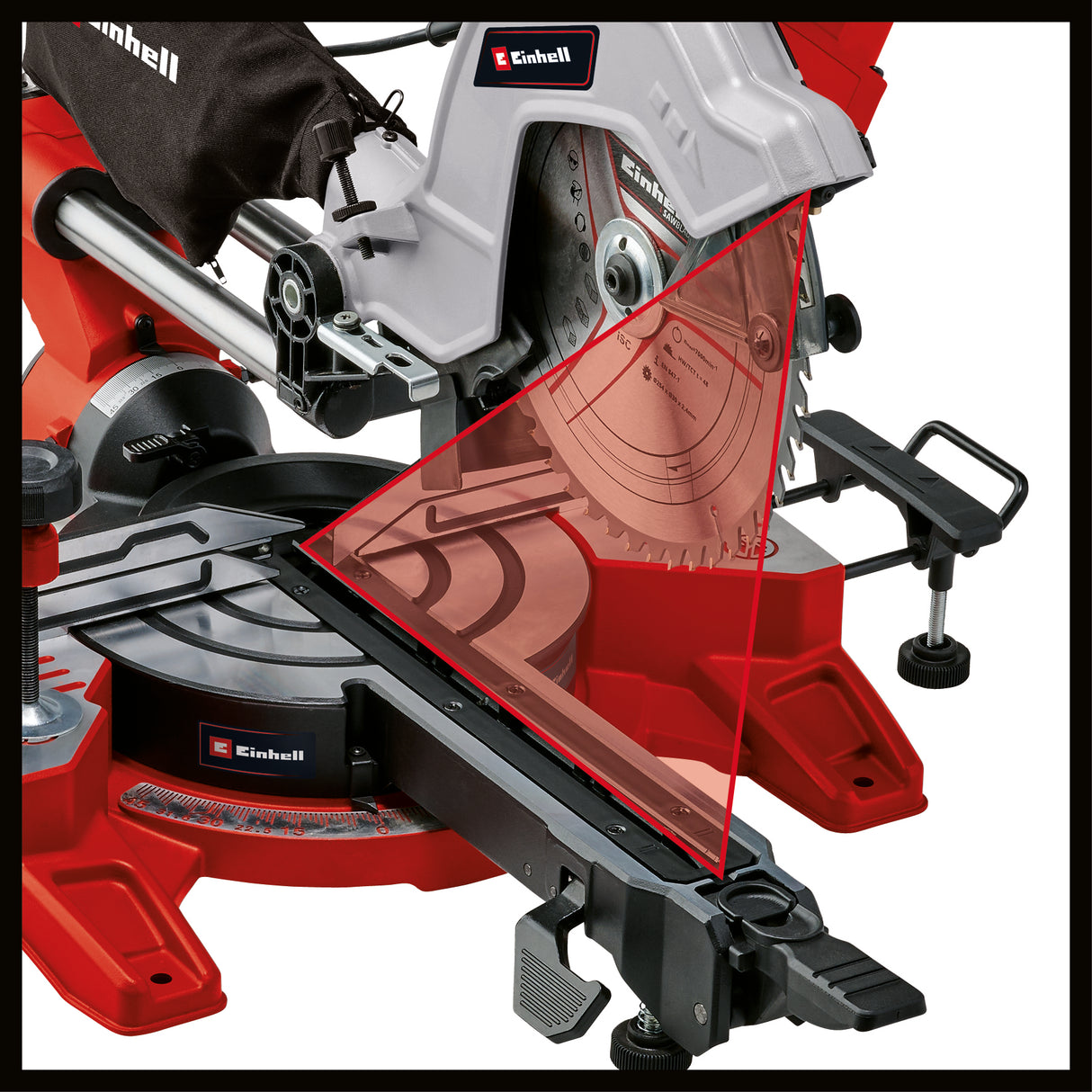 Einhell TE-SM 10 L Dual körfűrész, 2100 W, fűrészlap Ø 254 mm, vágási szélesség 305 mm, vágási mélység 85 mm, lézer vágóvonallal, mindkét oldalon dönthető fűrészfej