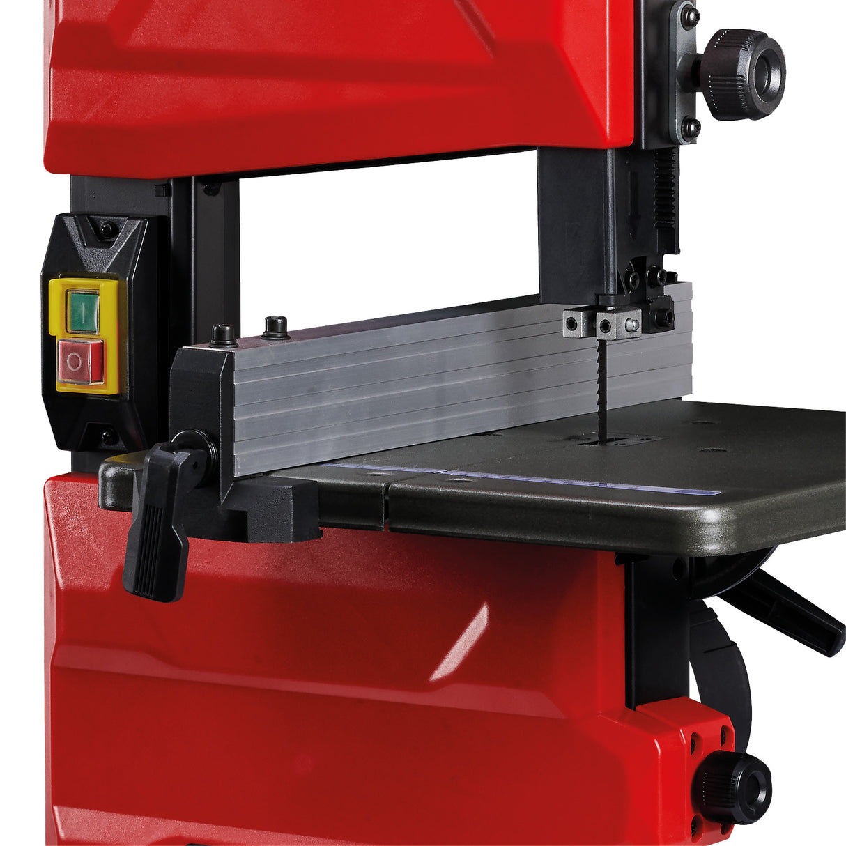 Einhell TC-SB 200/1 szalagfűrész, szerszám nélküli pengecsere, párhuzamos vezető, magasságállítás, golyóscsapágyas vezető, fokozatmentesen dönthető asztal