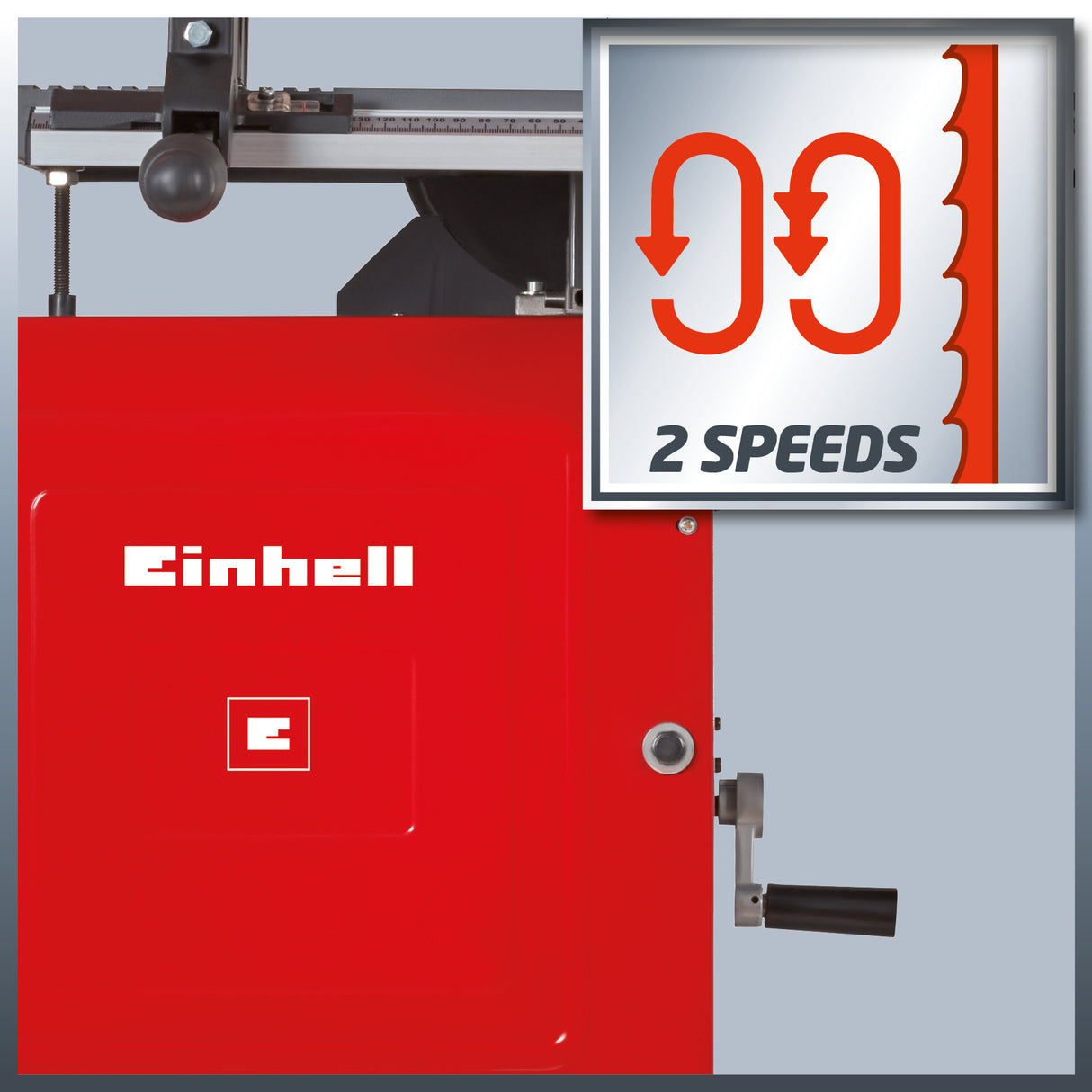 Einhell TC-SB 305 U szalagfűrész, 750W, fűrészlap sebesség 370-800 m/perc, vágási magasság 170mm, dönthető fűrészasztal, párhuzamos és szögütközők, alapkeret