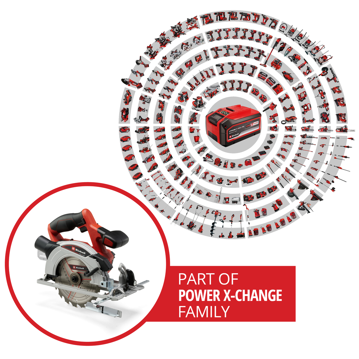 Einhell TE-CS 18/165-1 Li-Solo Power X-Change akkus körfűrész, 18 V, Li-ion, fűrészlap Ø165 x Ø20 mm, szerszám nélküli vágási mélység és dőlésszög beállítás, akkumulátor és töltő nélkül