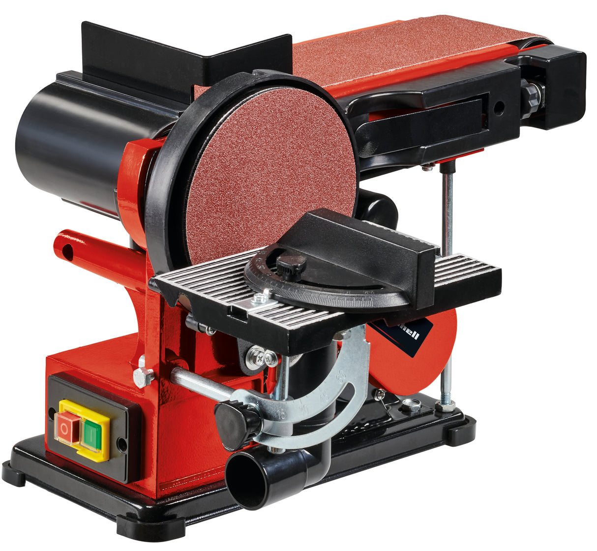 Einhell TC-US 380 álló szalagcsiszoló, 380 W, álló szalagsebesség 292 m/perc, csiszolókorong sebessége 1450 ford/perc, 1 db K80 csiszolószalaggal és 1 db K80 csiszolópapírral