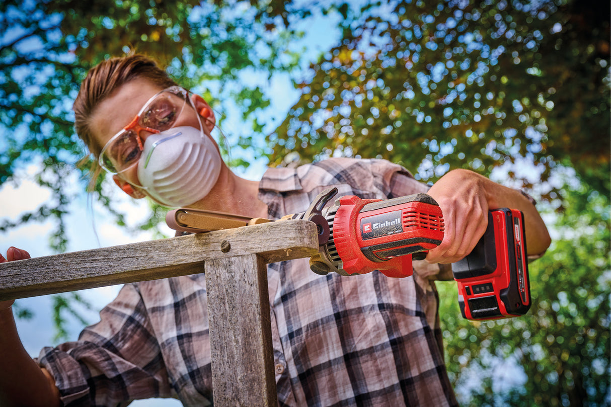 Slefuitor cu banda pe acumulator Einhell TE-BF 18 Li-Solo Power X-Change , 18 V, viteza de pana la 1.700 m/min, 2 brate de slefuit de 9 mm si 13 mm, inclusiv 12 benzi abrazive, fara acumulator