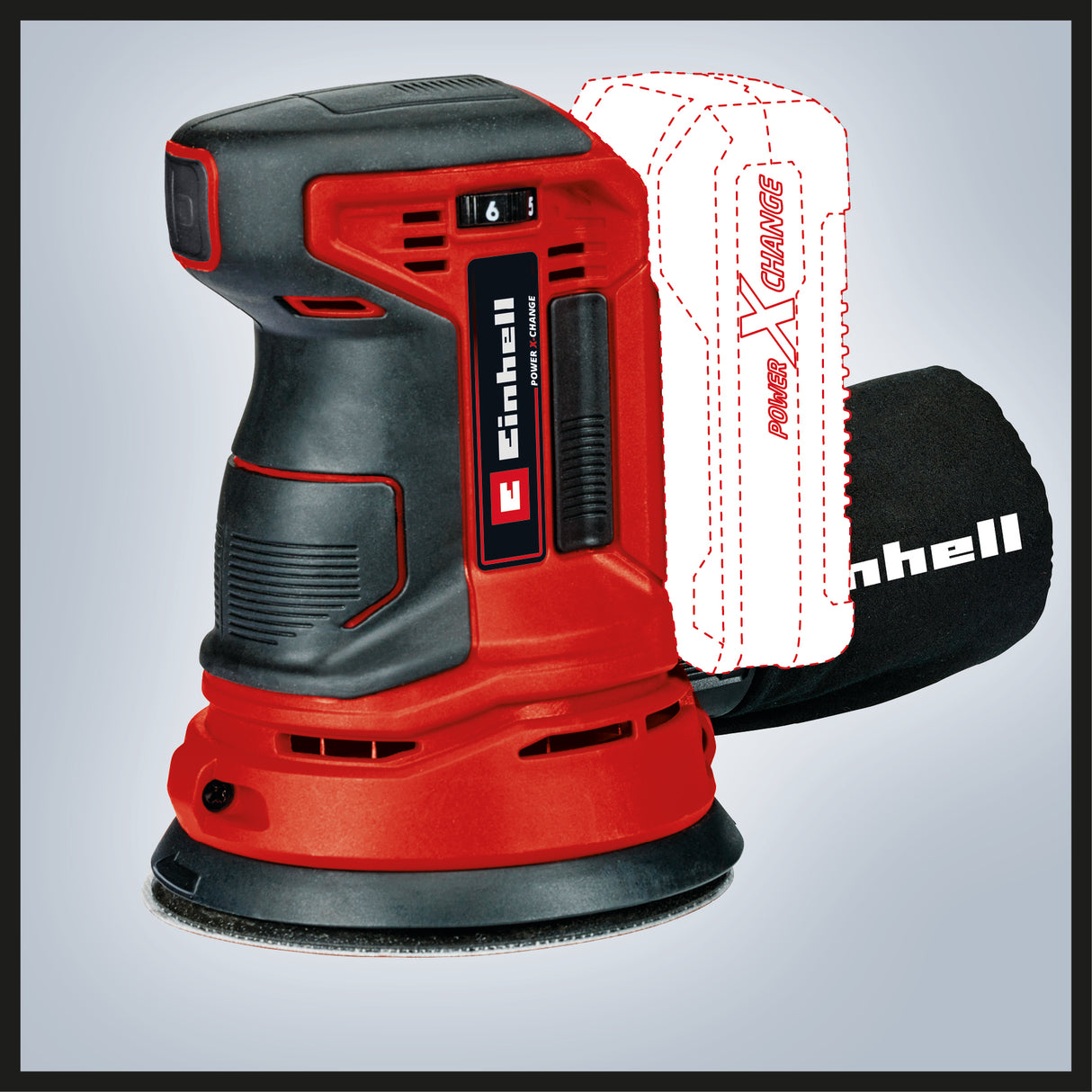 Einhell akkus orbitális csiszoló TE-RS 18 Li-Solo Power X-Change, lítium-ion akkumulátorral, elektronikus fordulatszám-szabályozással, mikro-tépőzáras rögzítéssel, 1x P80 csiszolópapírral, akkumulátor és töltő nélkül