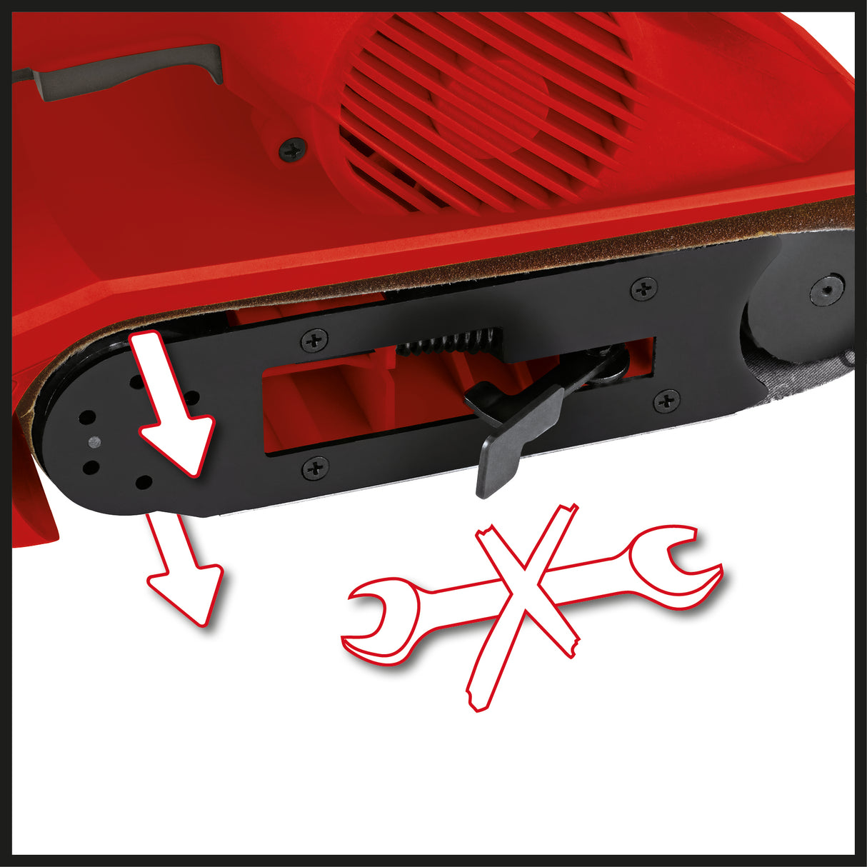 Slefuitor cu banda Einhell TC-BS 8038 (800 W, deplasare precisa a benzii cu reglare fina, insertie de protectie ceramica, maner suplimentar, iesire integrata de aspirare a prafului, incl. banda de slefuit