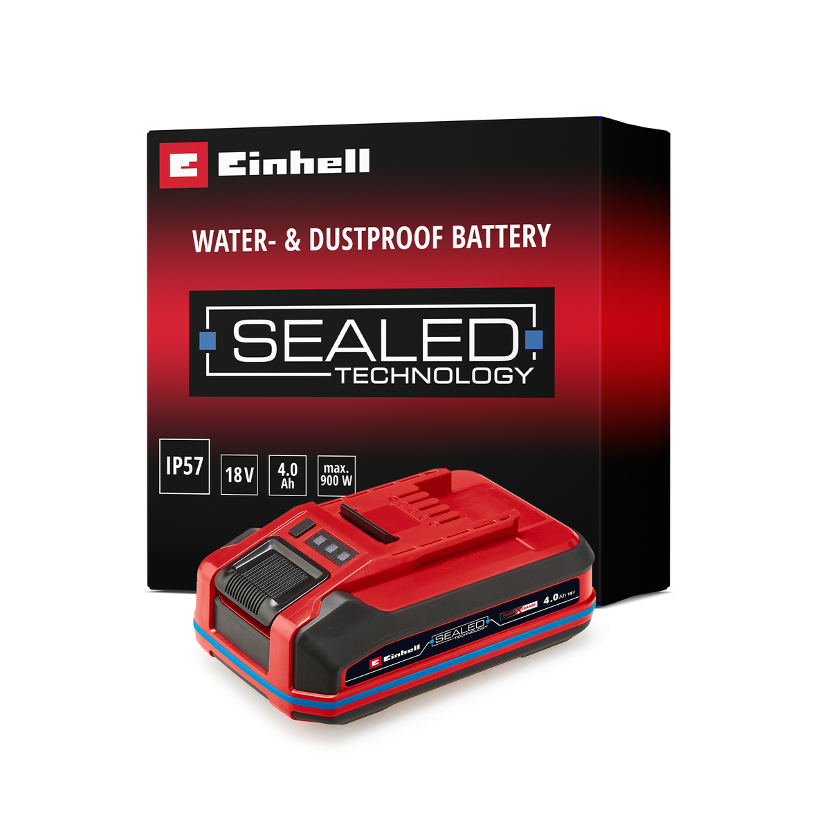 Acumulator Einhell Original 18V 4.0 Ah SEALED Power X-Change PLUS (18 V, protejat impotriva apei si a prafului, clasa de protectie IP57, compatibil cu toate dispozitivele PXC, fara incarcator).