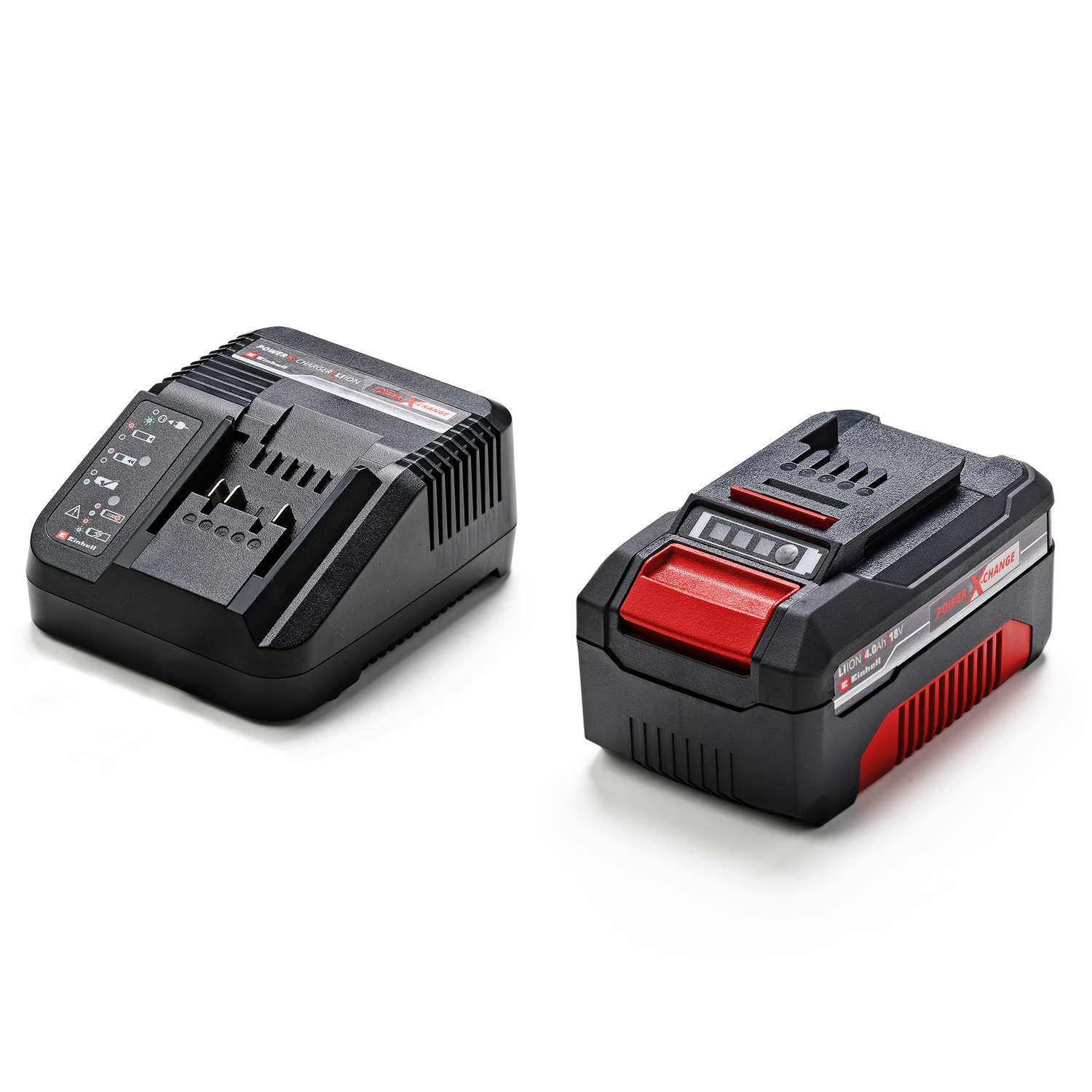 Eredeti Einhell akkumulátor és töltő készlet, 4.0 Ah akkumulátor és Power X-Change töltő, Li-ion, 18 V, töltési idő 75 perc, minden Power X-Change készülékhez alkalmas