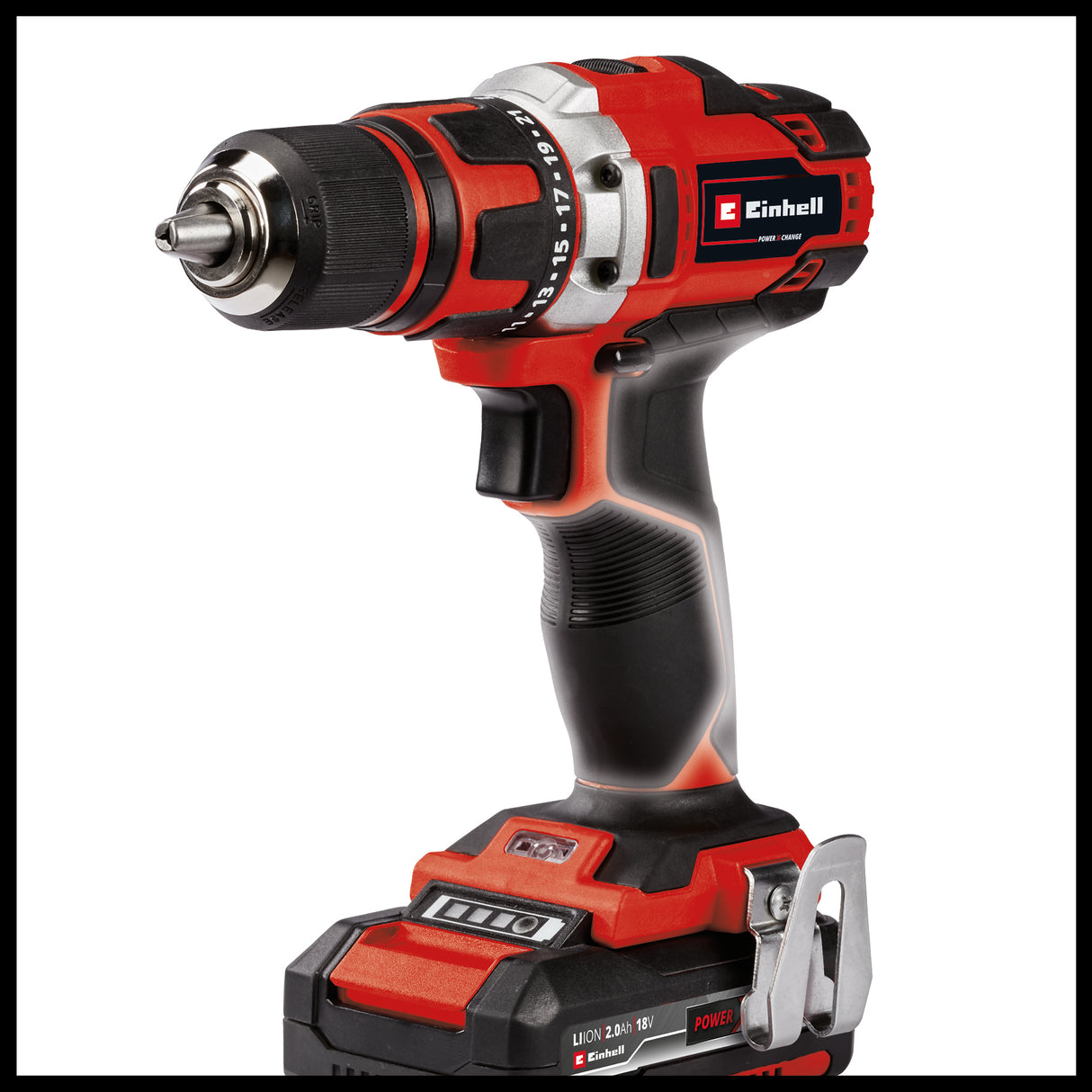 Einhell akkus fúró-csavarozó készlet TE-CD 18/40 Li +69, 2x2.0 Ah PXC lítium-ion, 2 sebességfokozat, 40 Nm, 2x újratölthető akkumulátorral + töltővel, táskával + 69 részes tartozékkészlettel