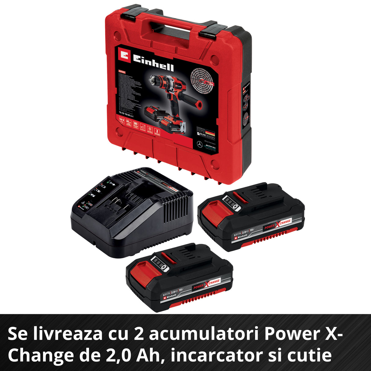 Einhell TE-CD 18/48 Li-i Kit Power X-Change akkus ütvefúró-csavarozó, Li-ion, 18 V, 48 Nm, fúrási kapacitás 10 mm betonban, táska, 2 db 2.0 Ah akkumulátorral és töltővel