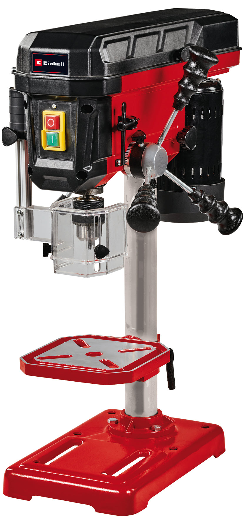 Einhell TC-BD 500 fúrógép, 500 W, akár 2410 fordulat/perc, 9 sebességfokozat, maximális fúrási mélység 50 mm, állítható mélységütköző, dönthető/forgatható és magasságban állítható fúróasztal