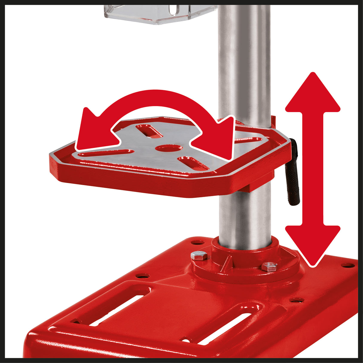 Einhell TC-BD 500 fúrógép, 500 W, akár 2410 fordulat/perc, 9 sebességfokozat, maximális fúrási mélység 50 mm, állítható mélységütköző, dönthető/forgatható és magasságban állítható fúróasztal