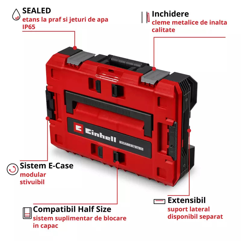 Einhell E-Case S-F SEALED,sistem E-Case, etans la praf si jeturi de apa, compatibil cu E-Case Half-size, 44 x 33 x 13 cm, sarcina max. 90 kg, maner de transport - imagine 3