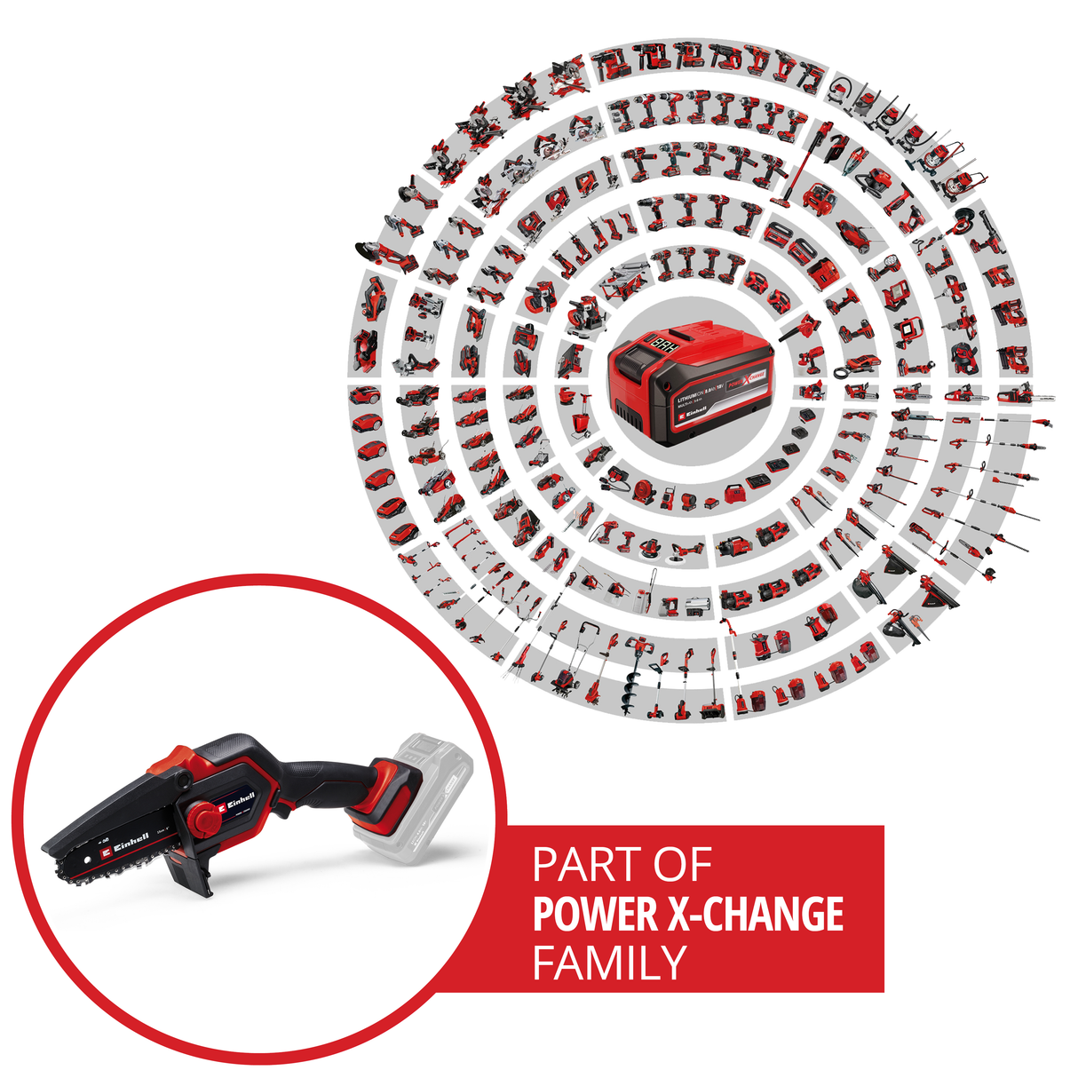 Einhell GE-PS 18/15 Li BL-Solo Power X-Change akkus láncfűrész (18V, szénkefe nélküli motor, vágási hossz 12,5 cm, szerszám nélküli penge- és lánccsere, akkumulátor nélkül).