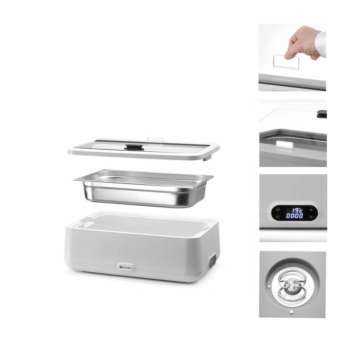 Chafing dish electric UNIQ, HENDI, GN 1/1, Alb, 220-240V/700W, 607x402x(H)250mm