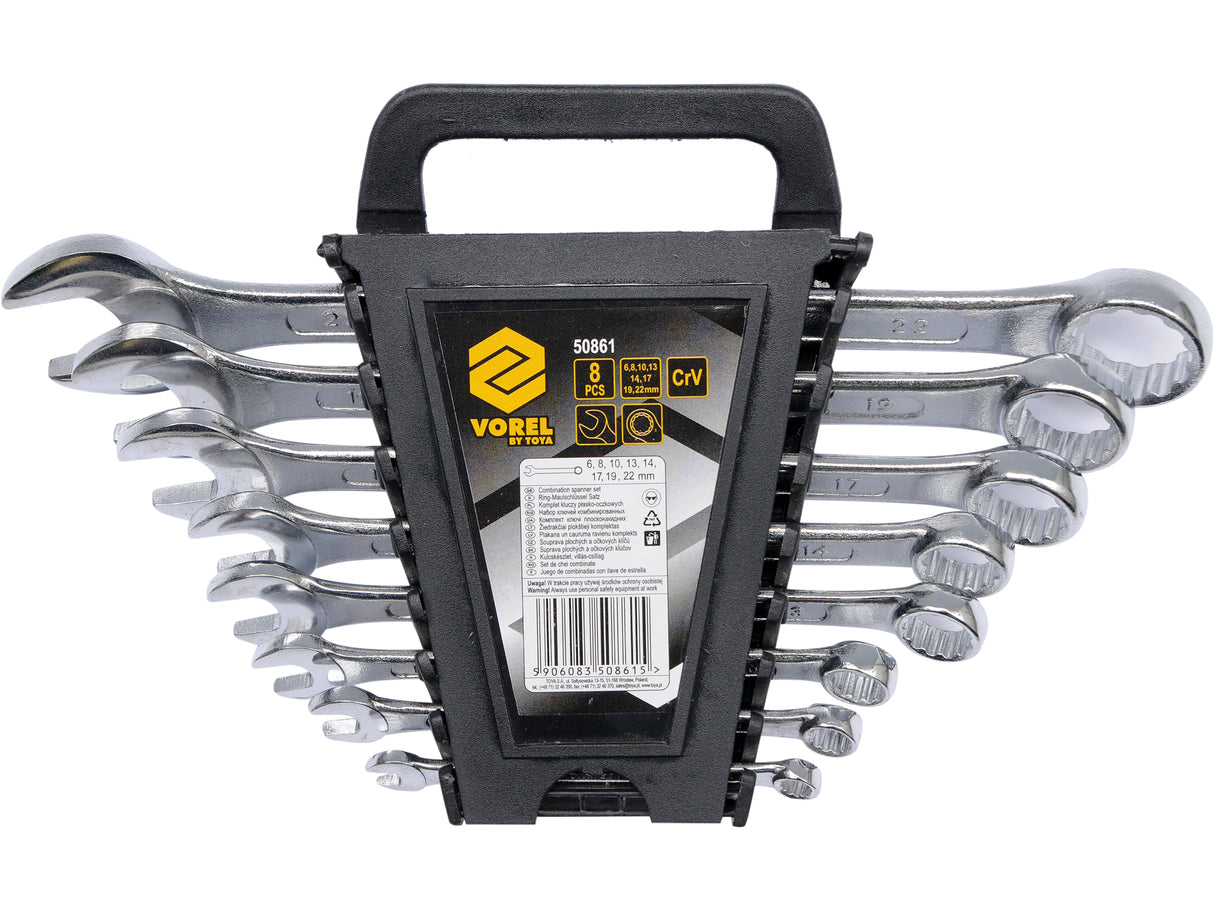 8 DARABOS VOREL 50861 CR-V KOMBINÁLT KULCS KÉSZLET, 6-22 MM