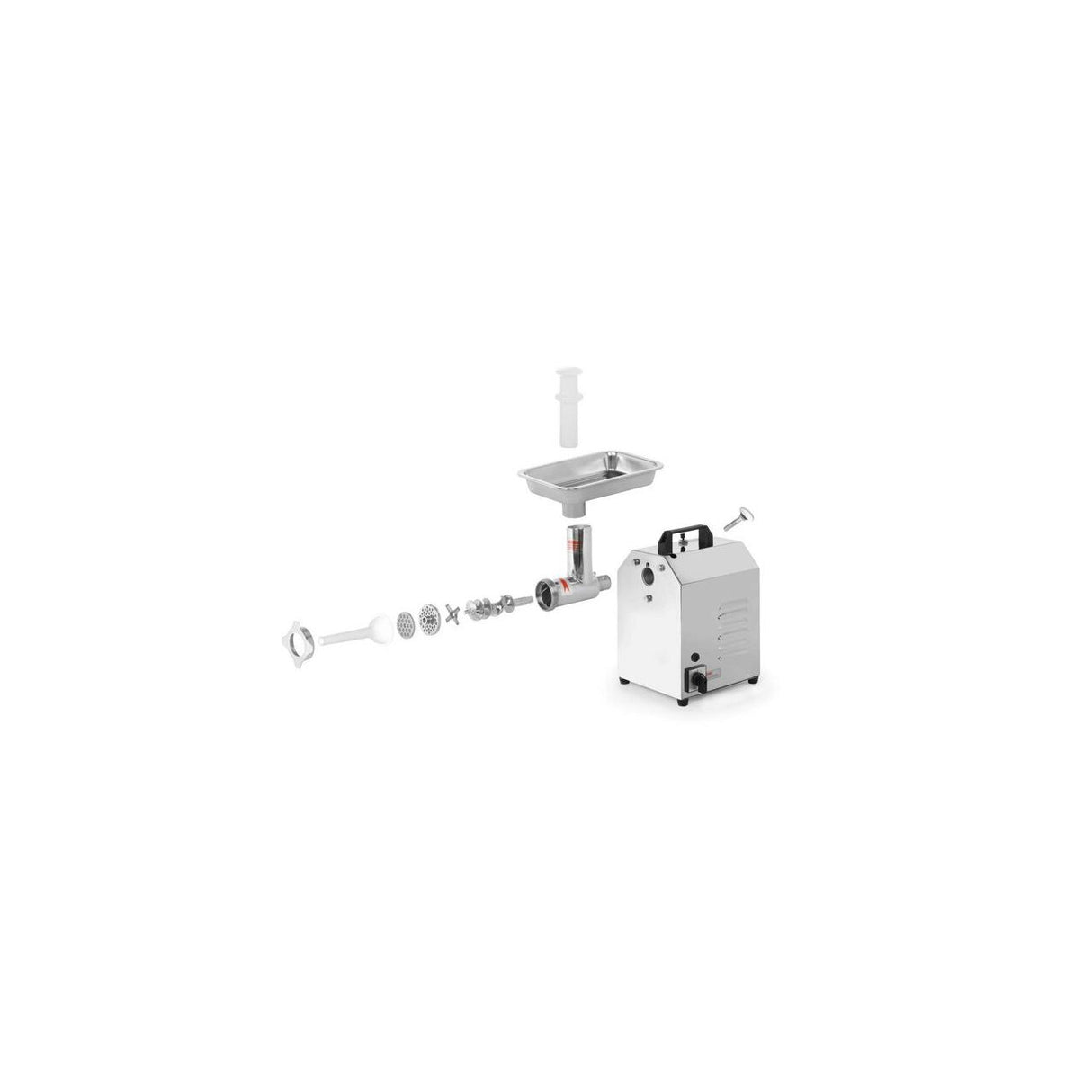 Masina de tocat carne, 2 discuri tocare de 6 si 8 mmm din inox, cutit din inox, melc din inox, tub pentru impingere, Hendi Top Line, 250 Kg/ora, corp inox, palnie inox chirurgical 304, 900 W