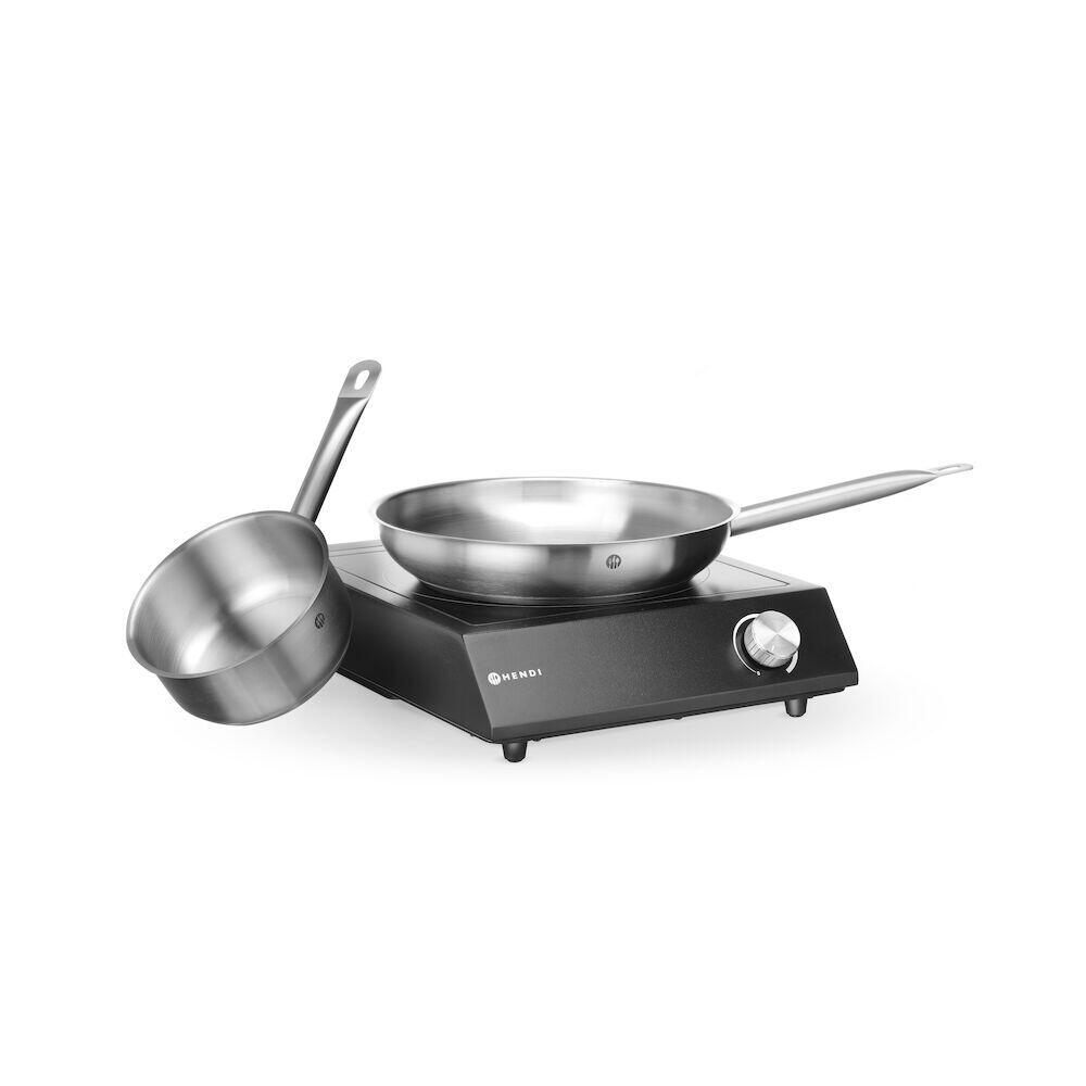 Set: Plita cu inductie 3500W + cratita + tigaie, HENDI, Negru, 220-240V/3500W, 320x395x(H)95mm