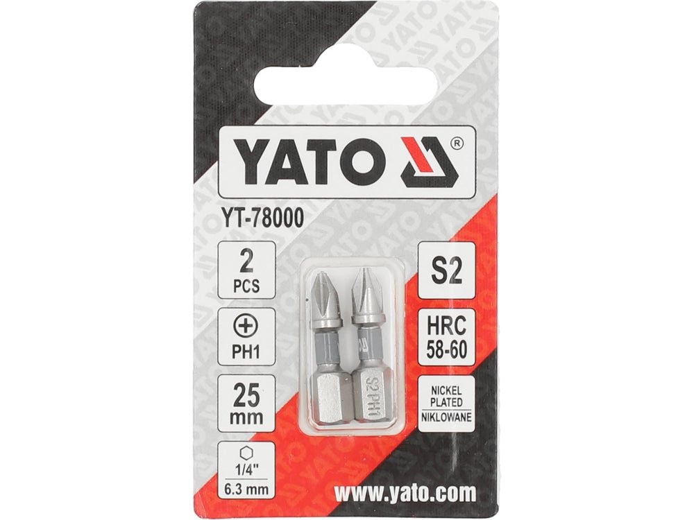 BITI 1/4 25MM PH1, 2 BUC, NI Yato YT - 78000 - 6.3 mm, 25 mm Yato - scule electrice si unelte profesionale - BricoMart
