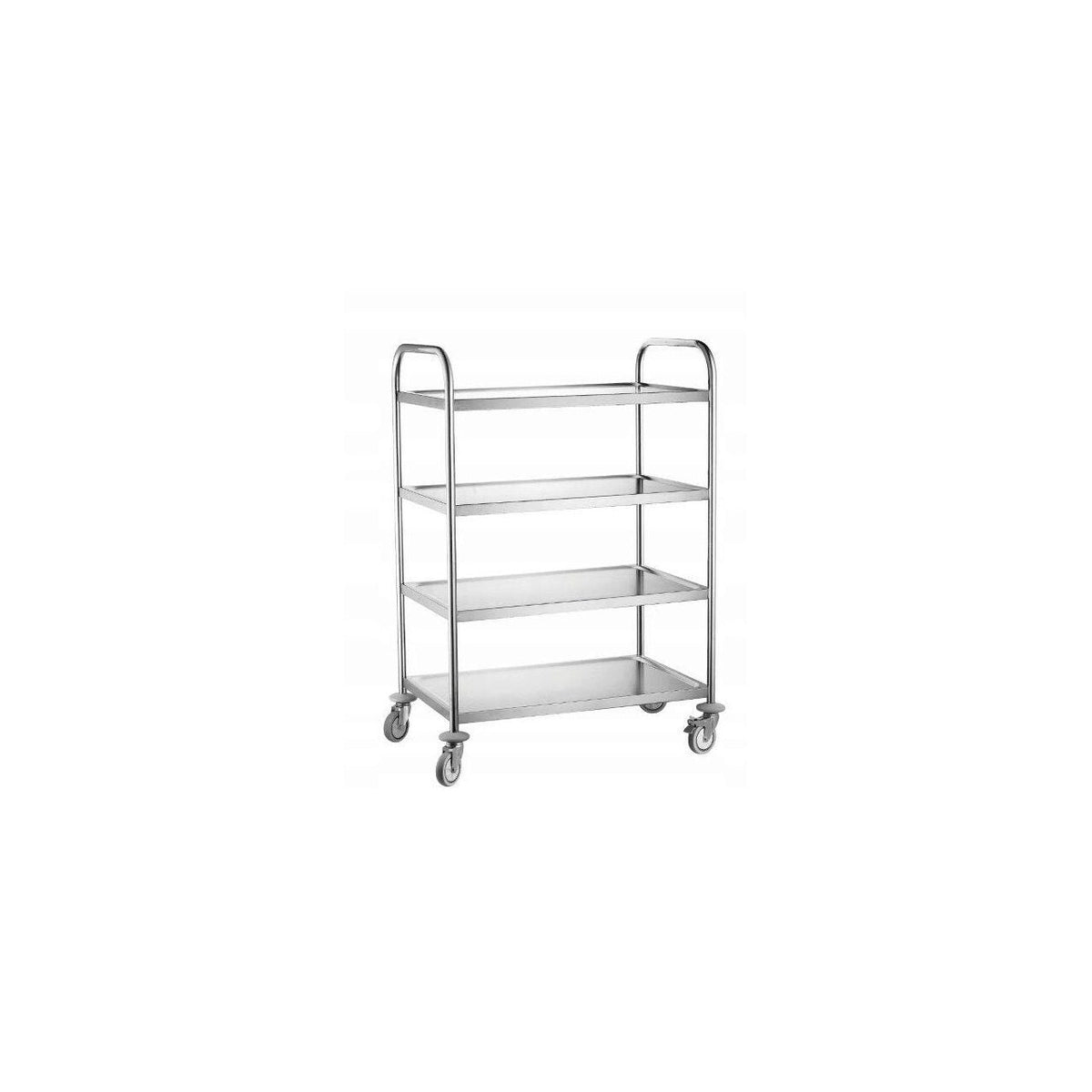 Carucior de servire cu 4 rafturi , din otel inoxidabil, cu 4 roti pivotante(2 roti cu frana), 910×590×(H)1260mm