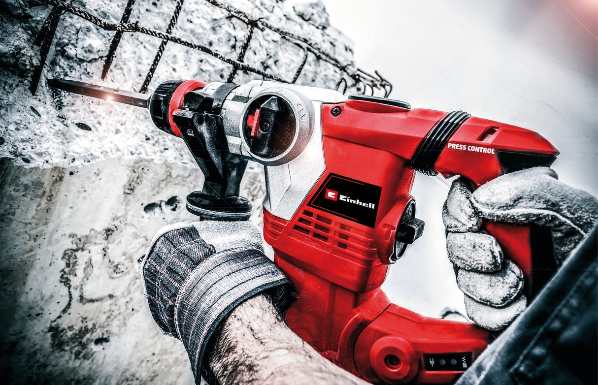 Ciocan rotopercutor Einhell TE - RH 32 E, 1250W, 5,0J, diametru gaurire beton 32mm, 4 functii, maner antivibratii cu Press - Control, mandrina SDS - Plus, geanta de transport Einhell - scule electrice si unelte profesionale - BricoMart