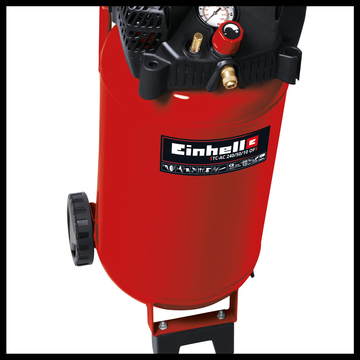 Compresor Einhell TC - AC 240/50/10 OF, 1500 W, max. 10 bar, rezervor de 50 l, putere de aspirare 240 l/min, turatie motor 18000 rpm, reductor de presiune, manometru, fara ulei Einhell - scule electrice si unelte profesionale - BricoMart
