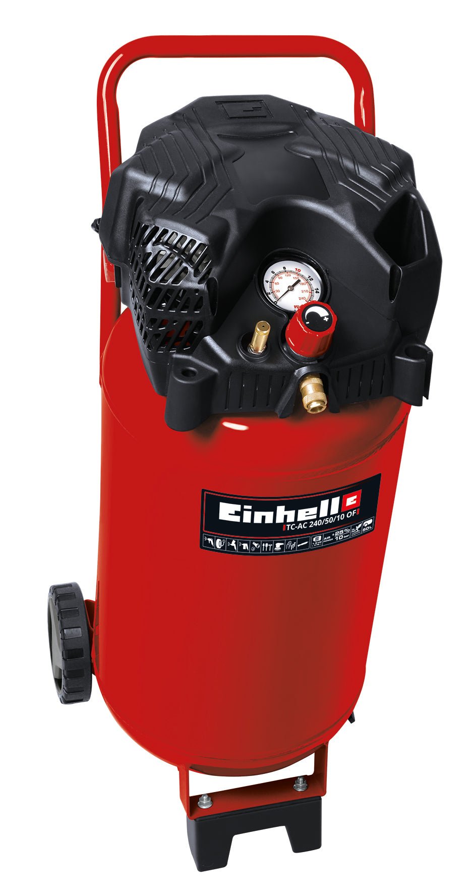 Compresor Einhell TC - AC 240/50/10 OF, 1500 W, max. 10 bar, rezervor de 50 l, putere de aspirare 240 l/min, turatie motor 18000 rpm, reductor de presiune, manometru, fara ulei Einhell - scule electrice si unelte profesionale - BricoMart