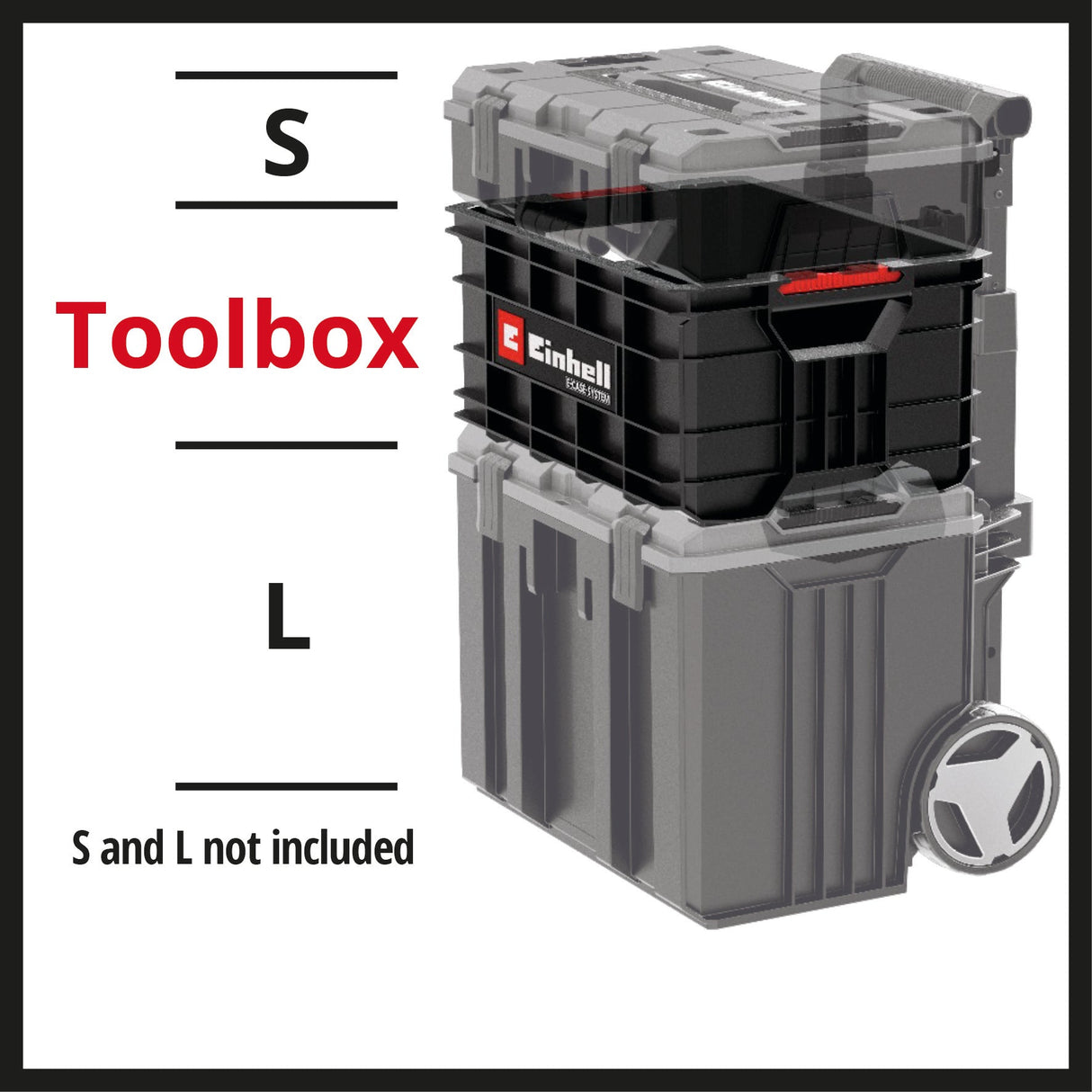 Cutie de scule originala Einhell E - Case, maxim 90 kg, stivuibila, cu inchidere, poate fi combinata cu sistemul Einhell E - Case, depozitare si transport scule si accesorii Einhell - scule electrice si unelte profesionale - BricoMart