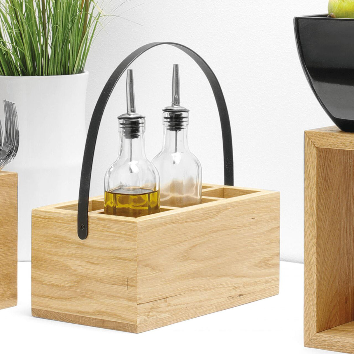 Cutie Madeira neagră pentru accesorii de masă cu mâner 280x180x120 mm Fine Dine