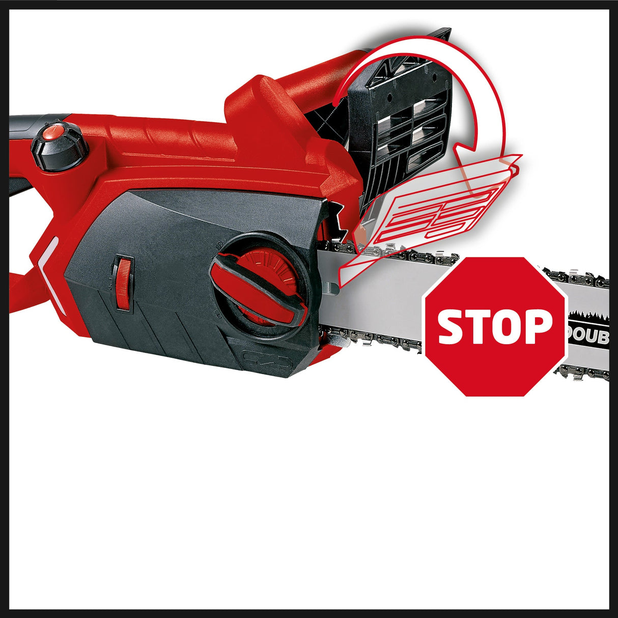 Drujba electrica Einhell GE - EC2240, 2200 wati, lungime de taiere de 375 mm, lant si lama de calitate Oregon, pornire lina, protectie anti - recul si surub de blocare a lantului Einhell - scule electrice si unelte profesionale - BricoMart