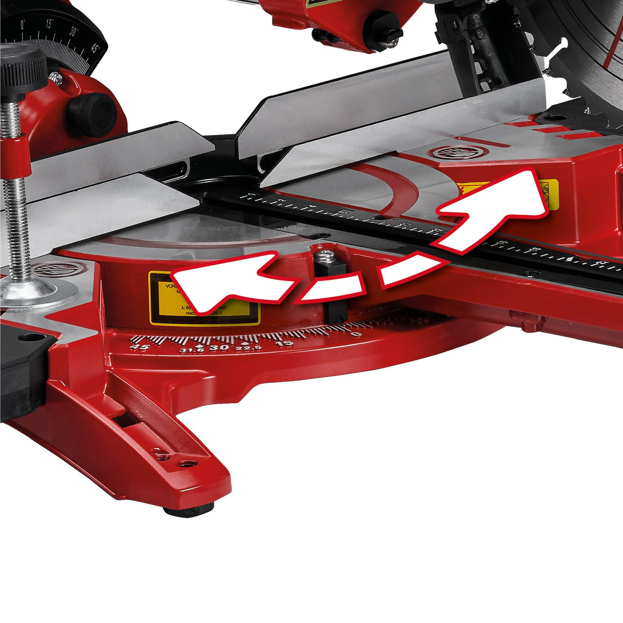 Fierastrau cu dubla tractiune, pentru taiere transversala si in unghi Einhell TC - SM 2131/2, max. 1.800 W, 4.900 rpm, functie de tractiune integrata, opritor piesa de lucru, dispozitiv de prindere, lama de Fierastrau cu varf de carbura, laser Einhell - scule electrice si unelte profesionale - BricoMart